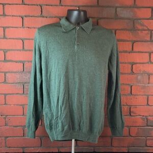 Grant Thomas Mens Small Green‎ Merino Wool Quarter-Button Sweater – Classic